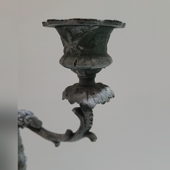 Antique Iron Cast French Louis XV Style 2 Branch Candelabra Ornate Rococo Design - Picture 6 of 10